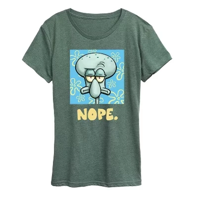 Женская футболка SpongeBob Nope Squidward, зеленая меланжевая