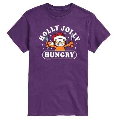 Мужская Рождественская футболка Holly Jolly Hungry с коротким рукавом и графическим рисунком фиолетового цвета