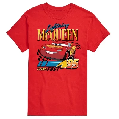 Мужская футболка с коротким рукавом и графическим принтом Lightning McQueen Think Fast 95, красная