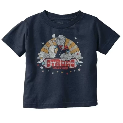 Футболка с рисунком для малышей в стиле ретро Popeye Strong Together лицензионного синего цвета