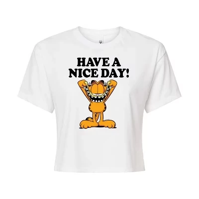 Женская укороченная футболка с рисунком Have A Nice Day белого цвета