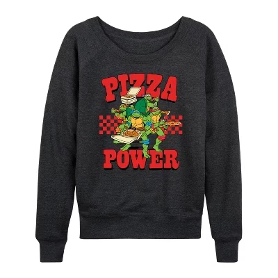 Женская легкая махровая рубашка Pizza Power с широким вырезом и длинным рукавом с графическим рисунком heather charcoal