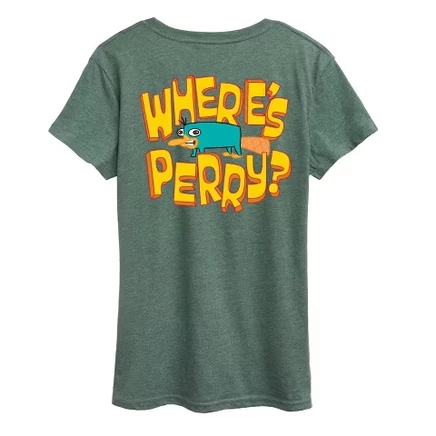 Женская футболка Phineas Ferb «Где Перри», серо-зеленая