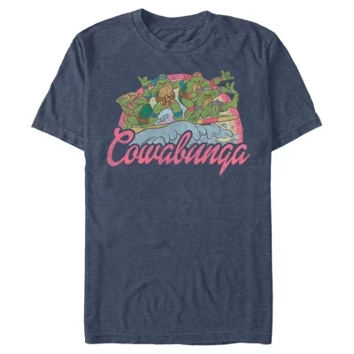 Мужская потертая розовая футболка Cowabunga синего цвета