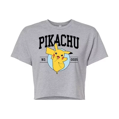 Женская укороченная футболка Pokemon Pikachu, серый меланж