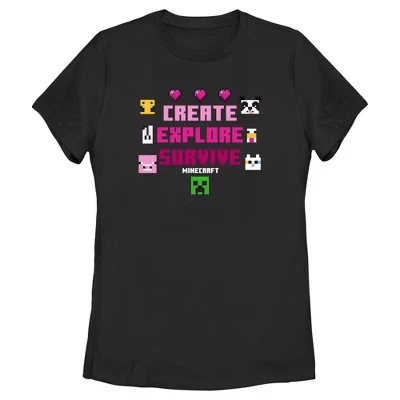 Женская футболка Minecraft Create Explore Survive, черная