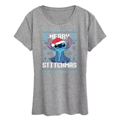 Женская футболка с коротким рукавом и рисунком Merry Stitchmas Christmas, серая