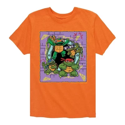 Футболка с мини-значком Mutant Mayhem для мальчиков с коротким рукавом и рисунком heather orange