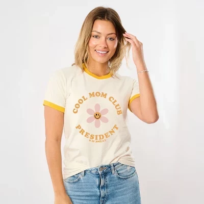 Футболка с цветочным принтом президента клуба S.W.Smiley Cool Mom Club винтажная горчичная