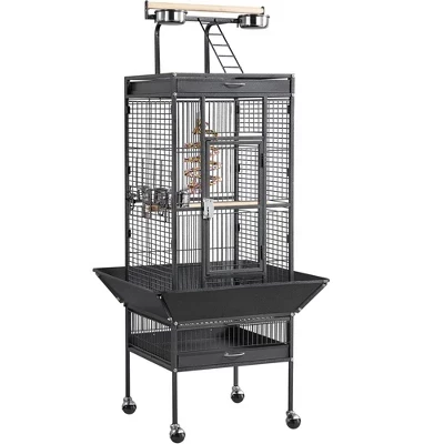Клетка для попугая Yaheetech 61.5″ с игровой площадкой на колесах, черная