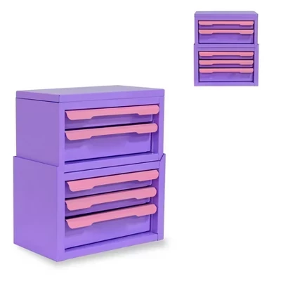 5 Drawer Mini Metal Desktop Tool Box, Portable Stackable Steel Storage Organizer for Cosmetics, Stationery & Tools, Small Tool Chest pink