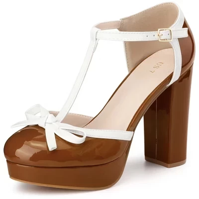Женские туфли Blissful Step лакированные T-strap, коричневые