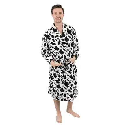 Мужской халат Leveret L/XL, флисовый, черный с принтом коров