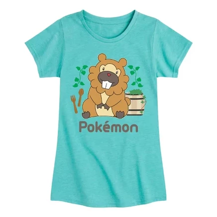 Girls' - Pokémon - Bidoof Cafe Fitted Short Sleeve Graphic T-Shirt turquoise