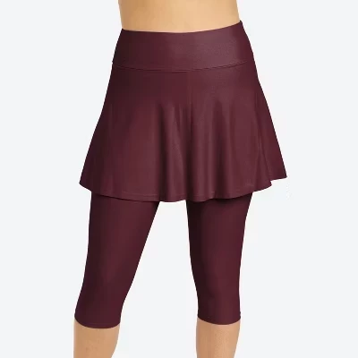 Женский расклешенный купальник Skort с высокой талией, устойчивый к воздействию хлора, и леггинсы-капри на завязках wine