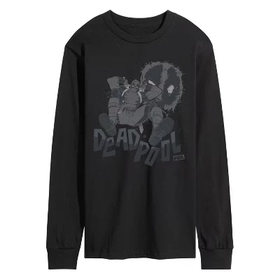 Men's -  - Deadpool Monochrome Long Sleeve Graphic T-Shirt black