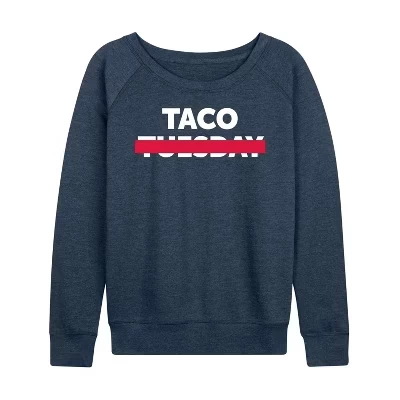 Женская футболка Taco Tuesday с перечеркнутым рисунком из легкой махровой ткани с широким вырезом и длинными рукавами цвета Хизер индиго