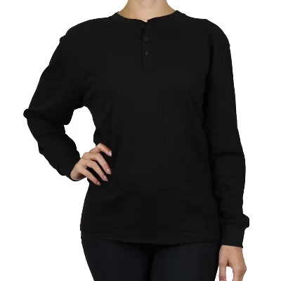 Женская терморубашка Henley из вафельного трикотажа свободного кроя оверсайз черного цвета