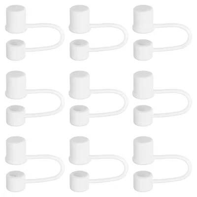 Cute Reusable Dust-proof Silicone Spill Stopper for Straw Cup 9 Pcs white