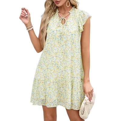 Женское платье Garvee Babydoll мини с цветами, желтое