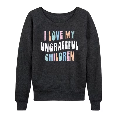 Женская рубашка I Love My Unbrateful Children из легкой махровой ткани с широким вырезом и длинными рукавами с графическим рисунком 