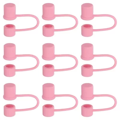 Cute Reusable Dust-proof Silicone Spill Stopper for Straw Cup 9 Pcs pink
