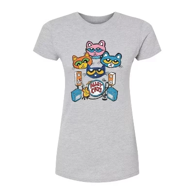 Женская футболка с изображением кота Пита и уличных котов heather grey в обтяжку
