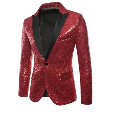 Мужское спортивное пальто с блестками Peak Laple Sparkly Party Show Glitter, красное
