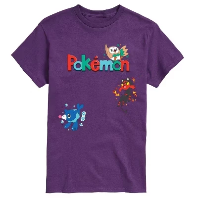 Мужская футболка с короткими рукавами и рисунком Pokémon - Rowlet, Litten, Popplio фиолетового цвета