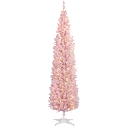 Елка искусственная HOMCOM Noble Fir 7 футов с подсветкой, розовая