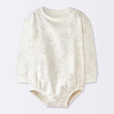 Французский махровый комбинезон с длинными рукавами Bubble Romper из модала с рисунком кролика для маленьких мальчиков - кремовый