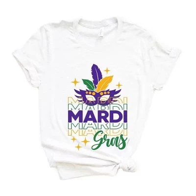 Женская футболка с рисунком Mardi Gras Mask Sparkle с коротким рукавом белого цвета