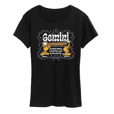 Женская футболка с коротким рукавом Gemini - Половина работы и вдвойне больше удовольствия, черная