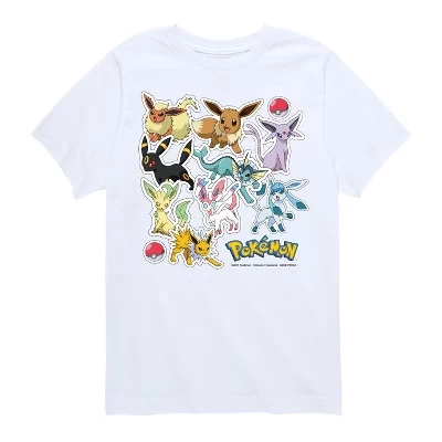 Футболка с короткими рукавами и рисунком Eevee Evolution Stickers для мальчиков с изображением покемонов, белая