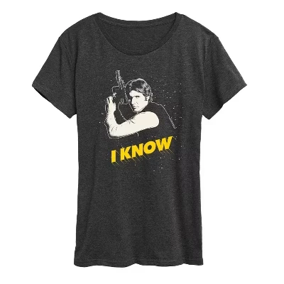 Женская футболка Valentine Han Solo I Know с коротким рукавом и графическим рисунком heather charcoal