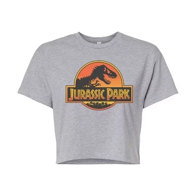 Женская футболка Jurassic Park Sunset укороченная с принтом, серая