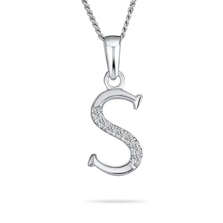 Колье Bling Jewelry с подвеской S и фианитами, серебристое