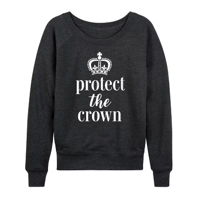 Женская рубашка Protect The Crown из легкого французского махрового материала с широким вырезом и длинными рукавами и графическим рисунком heather charcoal