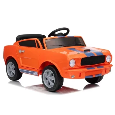 Поездка на лицензионном Shelby GT350, 12 В, Игрушки для малышей, Детский электромобиль с ремнем безопасности, 2 скорости, Фара, Модернизированная панель оранжевого цвета