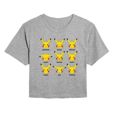 Женская укороченная футболка Pokemon Pikachu, серый меланж