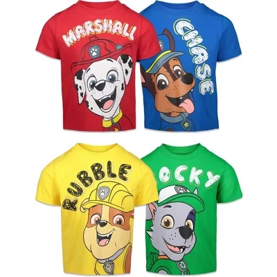 Футболки Paw Patrol Rocky Rubble Marshall, 4 упаковки, от маленького ребенка до большого ребенка, разноцветные