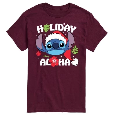 Мужская футболка Lilo & Stitch Holiday Aloha, бордовая