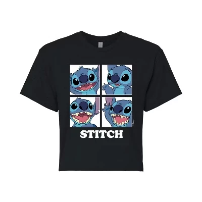 Женская укороченная футболка с рисунком Stitch Blocks черного цвета