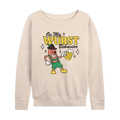 Women's -  - Wurst Behavior Fall Festival Lightweight French Terry Wide Neck Long Sleeve Graphic Shirt birch