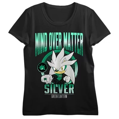 Женская черная футболка DC x Sega Silver x Green Lantern Mind Over Matter с коротким рукавом черного цвета