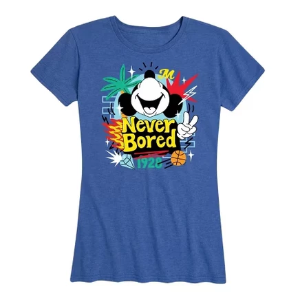 Женская футболка Disney Mickey Never Bored, синий меланж