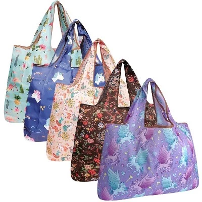 Большие складные нейлоновые многоразовые продуктовые сумки Tote, 5 упаковок mythical paradise