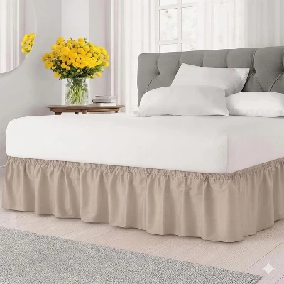 Elastic Wrap-Around Dust Ruffled Bed Skirt - Easy Fit with Pleated 15