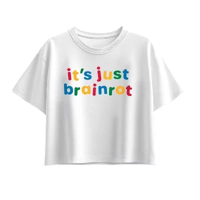 Just Brainrot Short Sleeve Boxy Graphic T-Shirt white