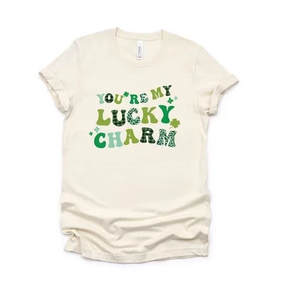 Женская футболка в клетку You're My Lucky Charm с коротким рукавом и рисунком кремового цвета